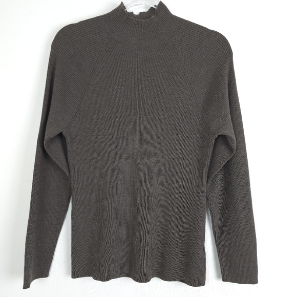 Brooks Brothers Ribbed Sweater Mens L Brown Mock Neck Extra Fine Merino Wool - Picture 1 of 8